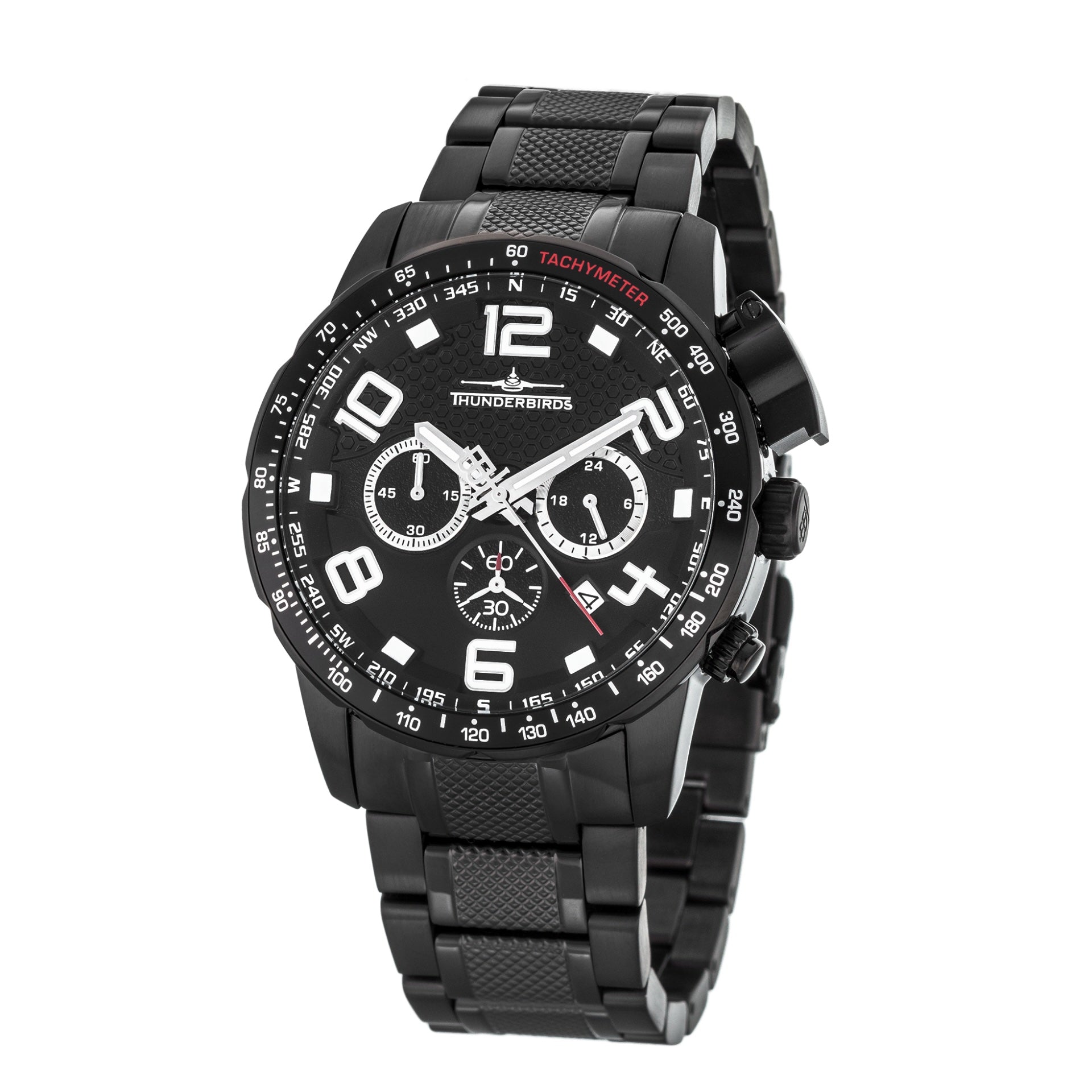 THUNDERBIRDS Aircraft Ejector Tachy Chronograph Steel Bracelet Watch Black Edition image 0
