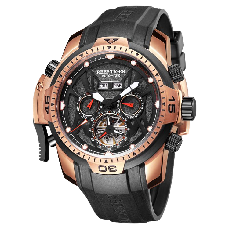 Reef Tiger Men's Aurora Transformers Skeleton Automatic Mechanical Watch - Rubber image