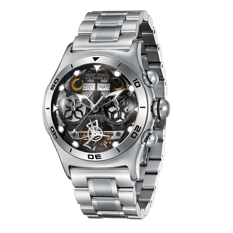 Reef Tiger Men's Aurora Air Bubbles Automatic Mechanical Skeleton Watch image 10