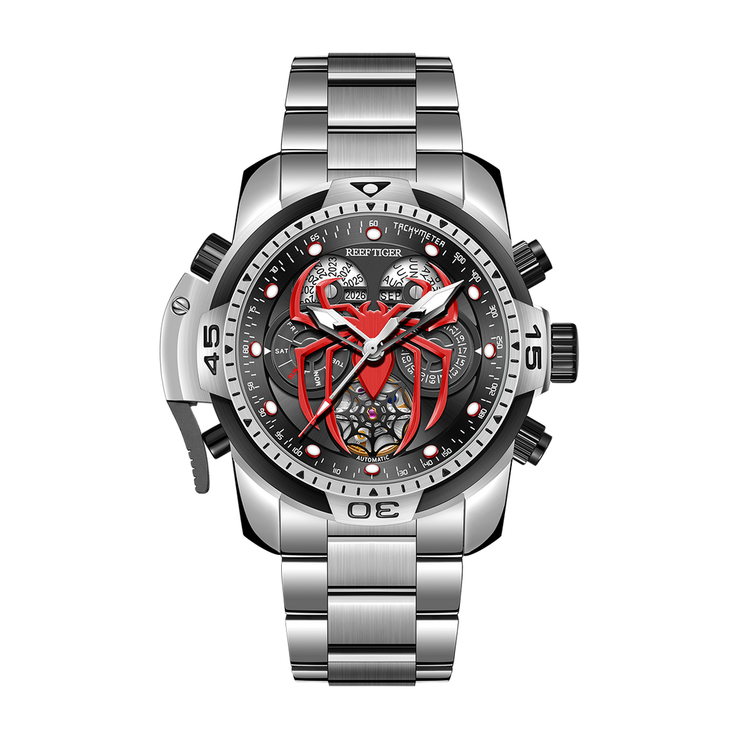 Reef Tiger Men's Aurora Spider Automatic Chronograph Watch Silver/Red - Steel image