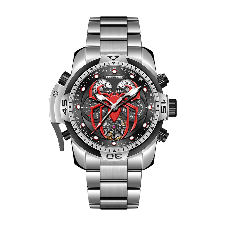 Reef Tiger Men's Aurora Spider Automatic Chronograph Watch Silver/Red - Steel image