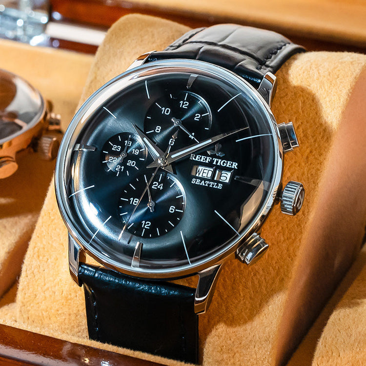 Reef Tiger Men's Seattle Chiefs Automatic Luxury Vintage Dress Chronograph Watch image 3