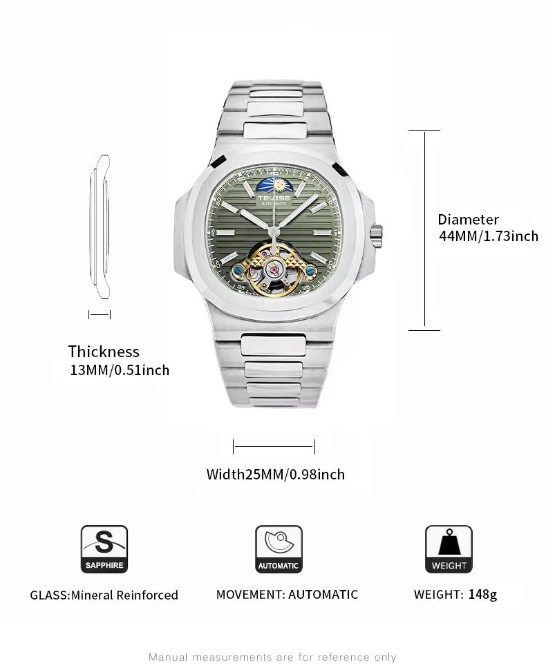 TEVISE Berlin Moonphase Open Heart Automatic Watch Silver/Blue image 1