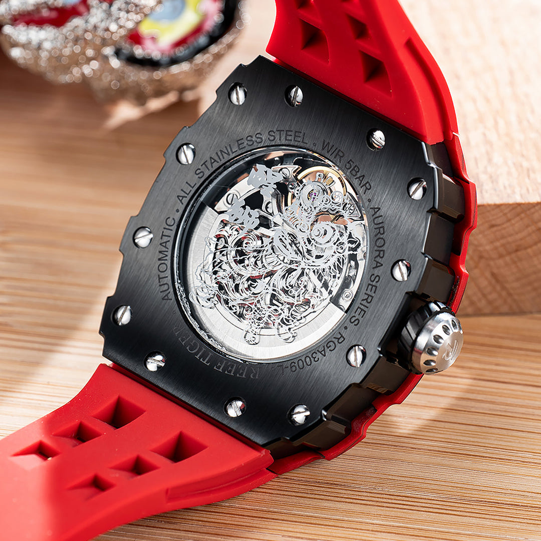 Reef Tiger Men's Chinese Lion Dance Automatic Skeleton Watch RGA3009 Red image 8