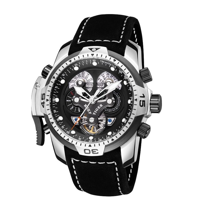 Reef Tiger Men's Aurora Concept Skeleton Automatic Mechanical Watch - Leather image