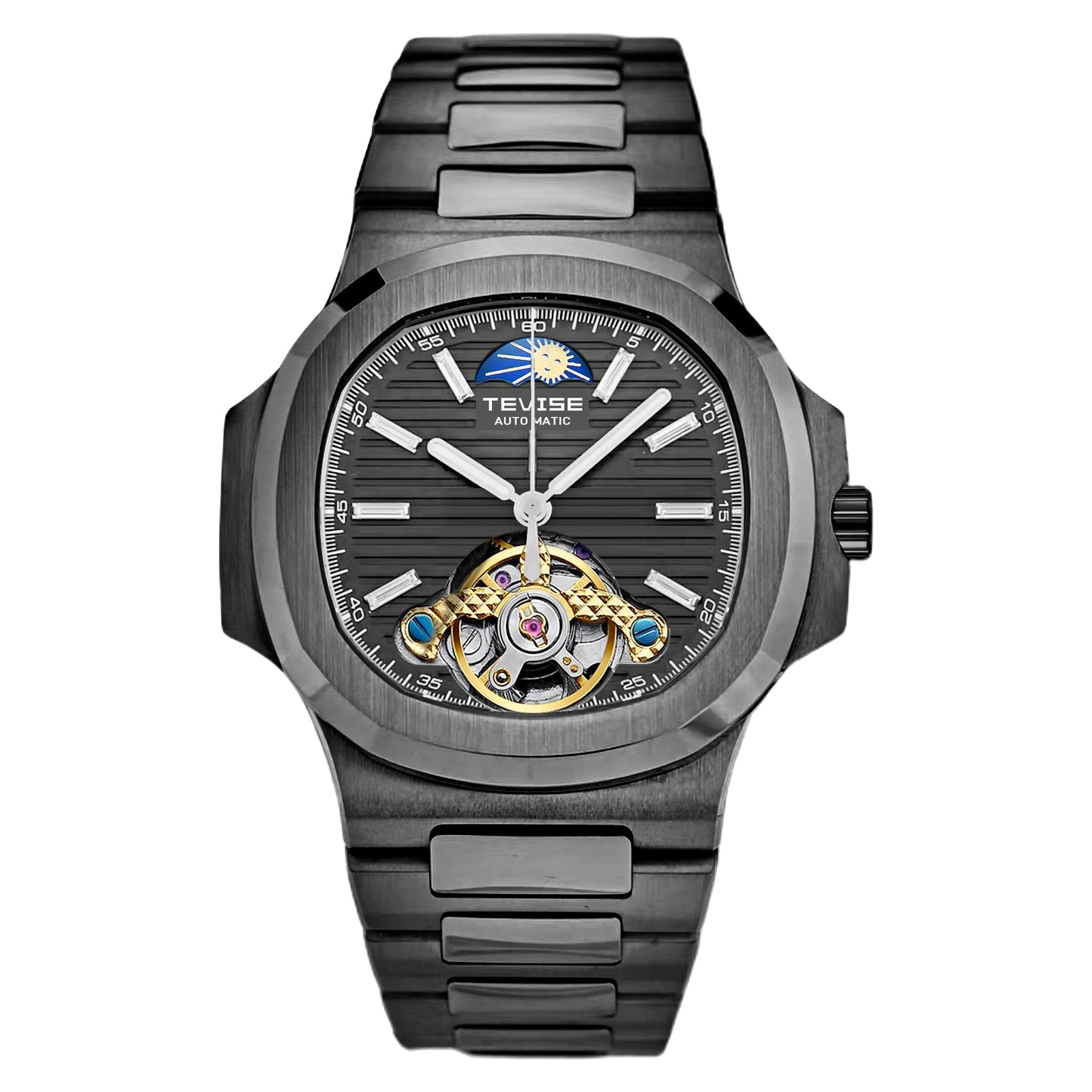 TEVISE Berlin Moonphase Open Heart Automatic Watch Black Edition image 0