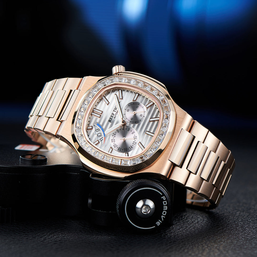 Reef Tiger Men's Peak 44mm Square Crystal Bezel Automatic Watch RGA2019 Rose Gold/White image 1