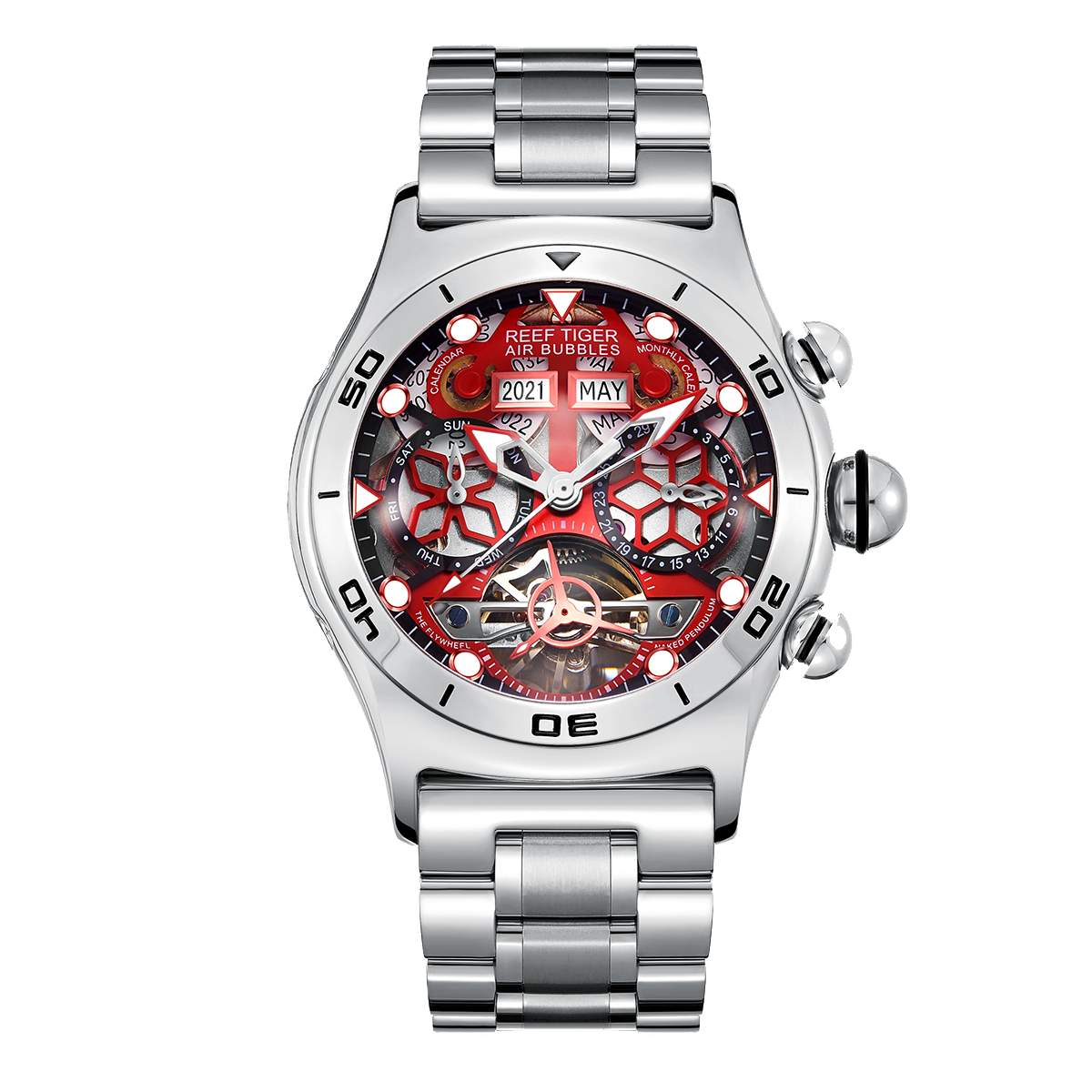Reef Tiger Men's Aurora Air Bubbles Automatic Mechanical Skeleton Watch image 0