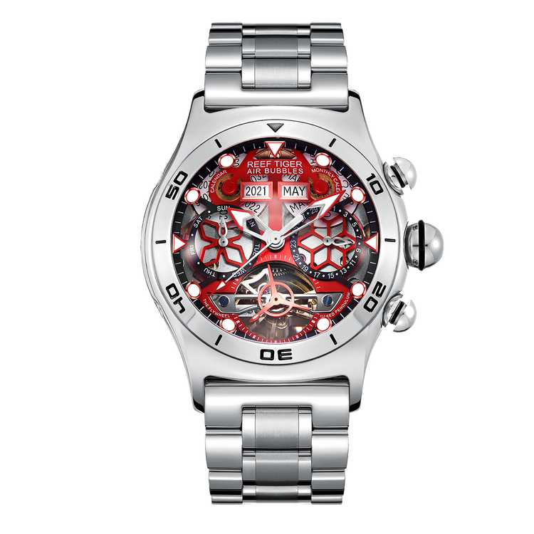 Reef Tiger Men's Aurora Air Bubbles Automatic Mechanical Skeleton Watch image 0
