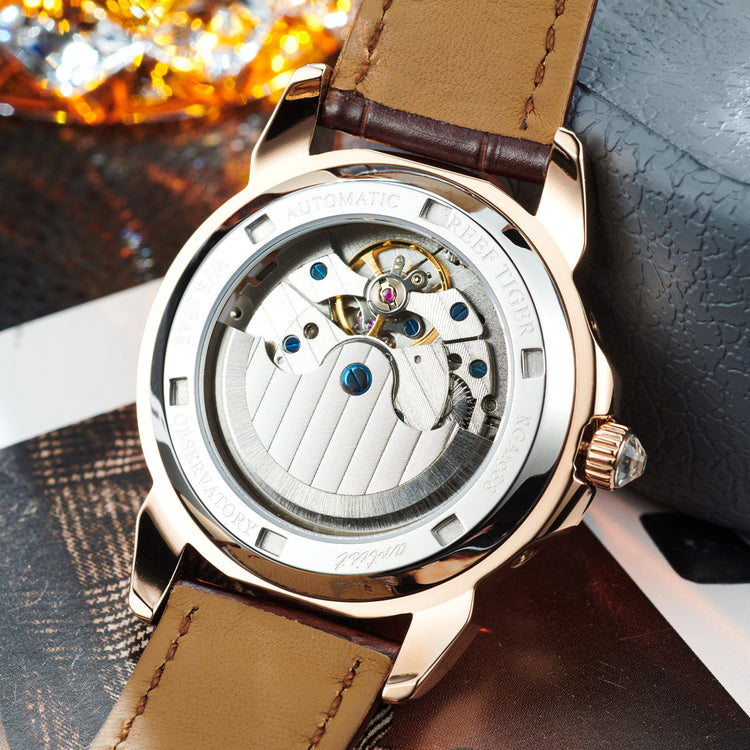 Reef Tiger Classic Philosopher Zirconia Bezel Multifunctional Mechanical Moon Phase Automatic Watch Luxury Rose Gold RGA1988 image 8