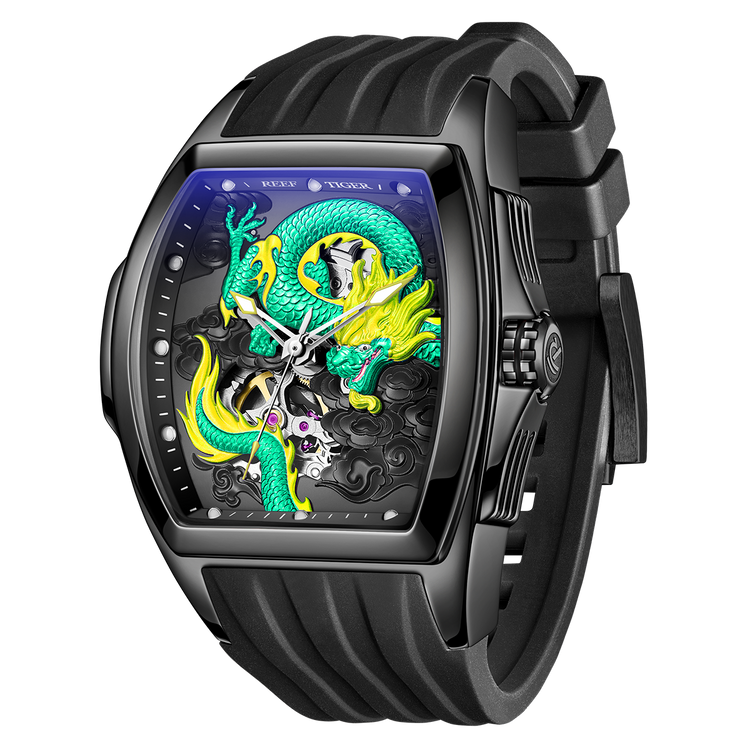 Reef Tiger Men's Aurora Chinese Dragon Skeleton Automatic Watch image 1