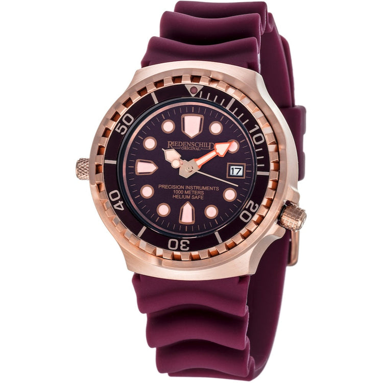 RIEDENSCHILD PRECISION INSRUMENTS GERMANY Divers Taucheruhr 1000m Helium Valve Watch Rose Gold/Burgandy image 0