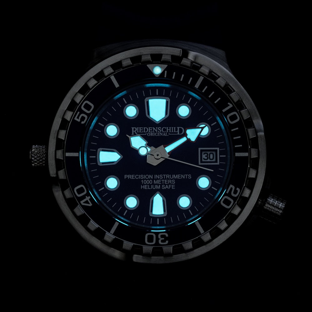 RIEDENSCHILD PRECISION INSRUMENTS GERMANY Divers Taucheruhr 1000m Helium Valve Watch Silver/Blue image 1