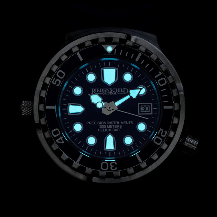 RIEDENSCHILD PRECISION INSRUMENTS GERMANY Divers Taucheruhr 1000m Helium Valve Watch Silver/Blue image 1