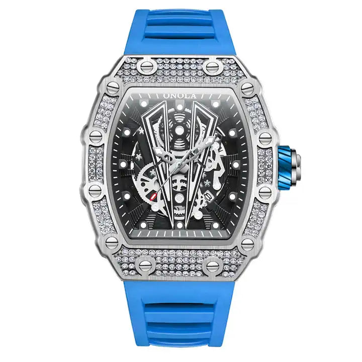 ONOLA Sir V Iced Quartz Watch - Silver / Blue image