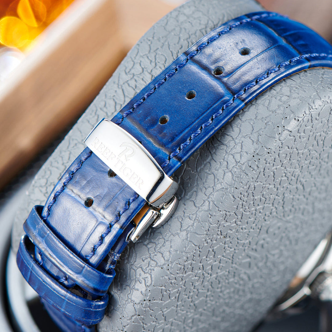 Reef Tiger Classic Philosopher Zirconia Bezel Multifunctional Mechanical Moon Phase Automatic Watch Blue Zircon RGA1988 image 8
