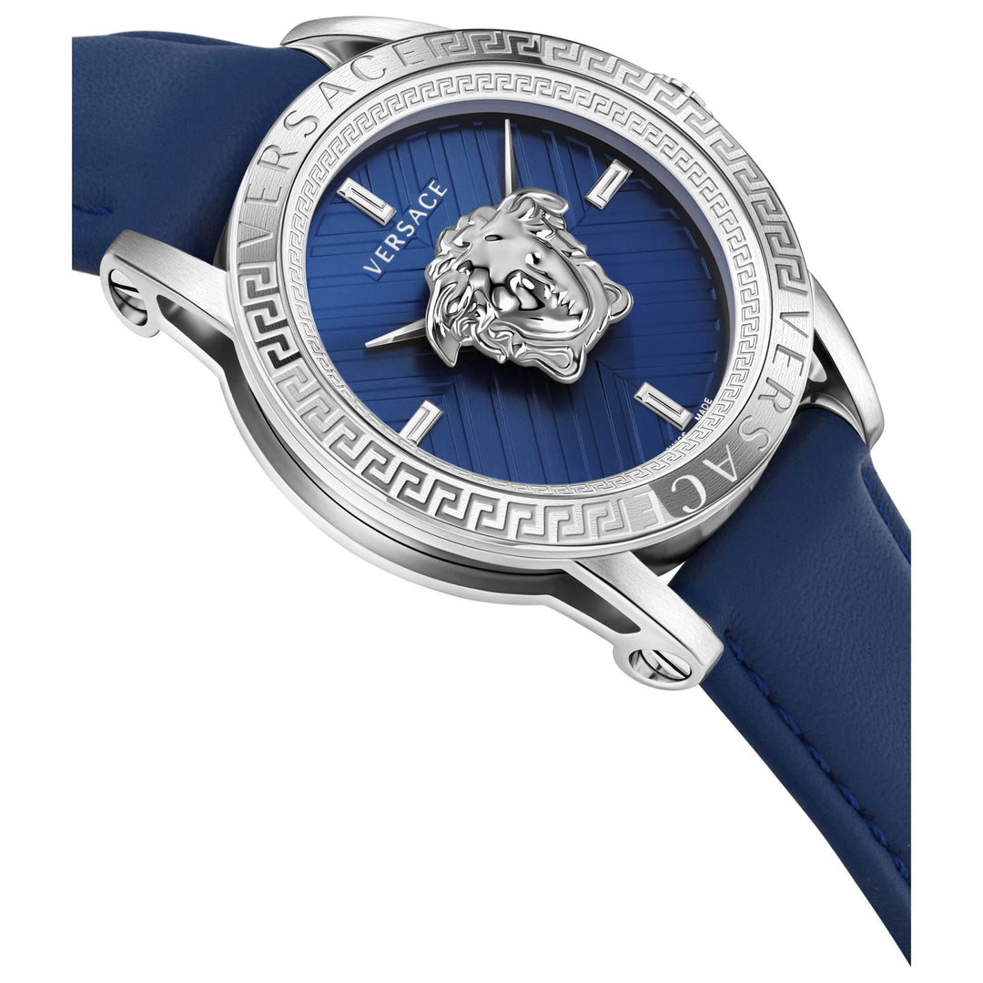 Versace Men's V-Code 43mm Blue Leather Watch image 1