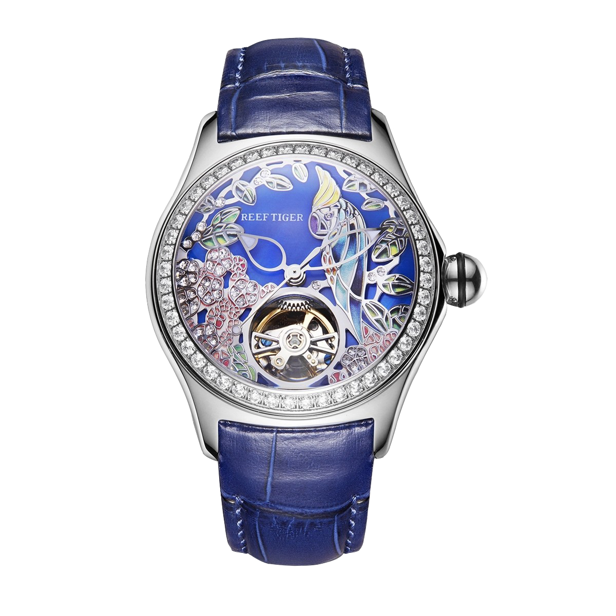 Reef Tiger Women's Aurora Parrots Automatic Skeleton Crystal Watch image 0