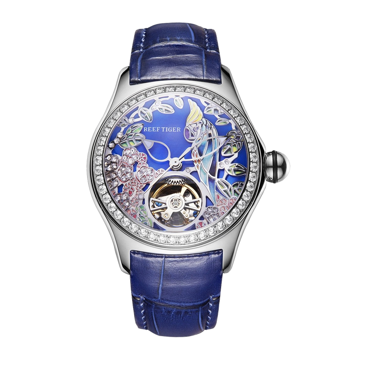 Reef Tiger Women's Aurora Parrots Automatic Skeleton Crystal Watch image 0