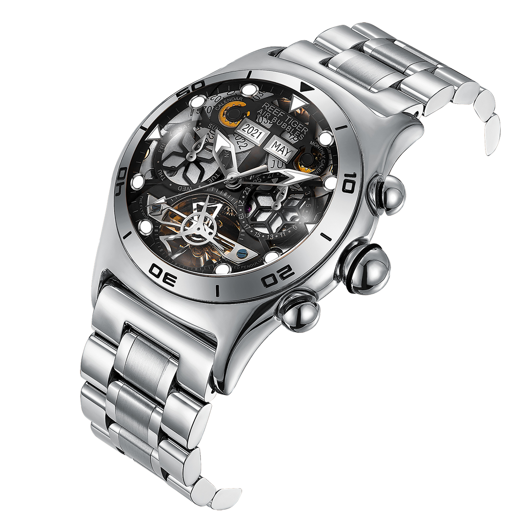 Reef Tiger Men's Aurora Air Bubbles Automatic Mechanical Skeleton Watch image 6