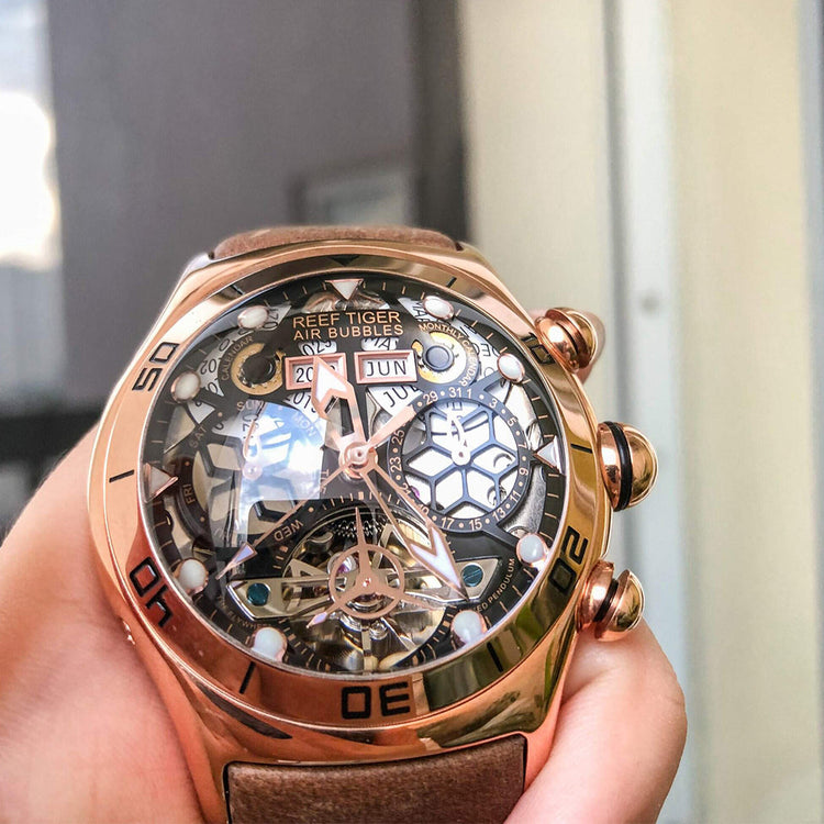 Reef Tiger Men's Aurora Air Bubbles Automatic Mechanical Skeleton Watch image 3