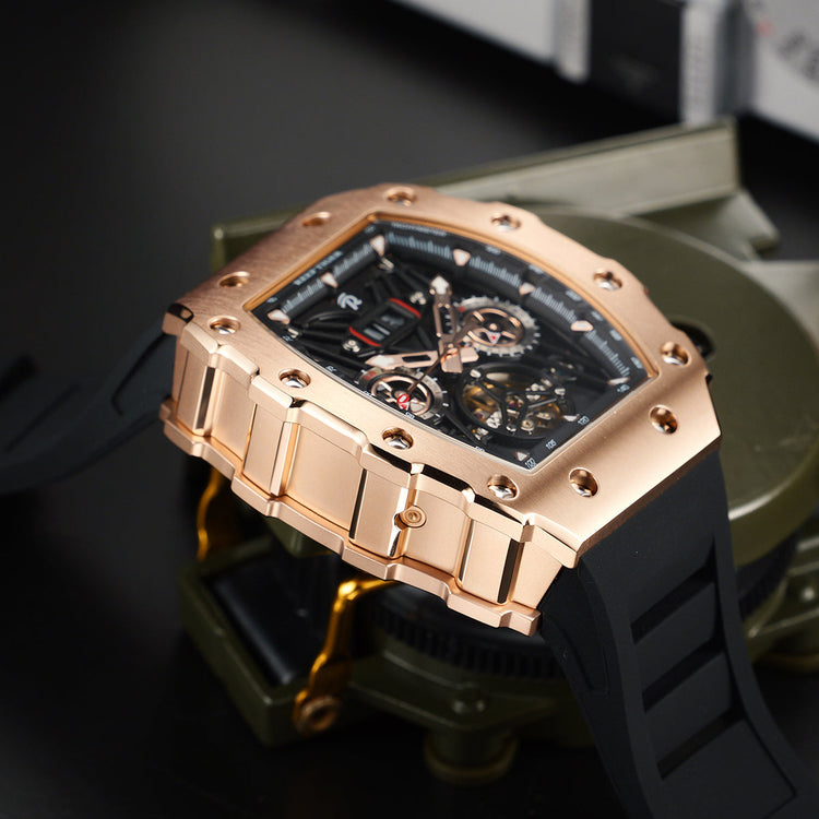 Reef Tiger Men's Aurora Titan Mechanical Multifunctional Day/Date Skeleton Automatic Watch RGA3009 Rose Gold image 9