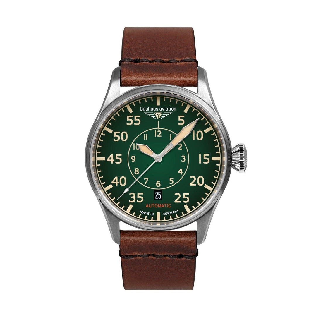 BAUHAUS AVIATION Men's Flight Control Automatic Night-Glow Leather Strap Watch 27564 image 4