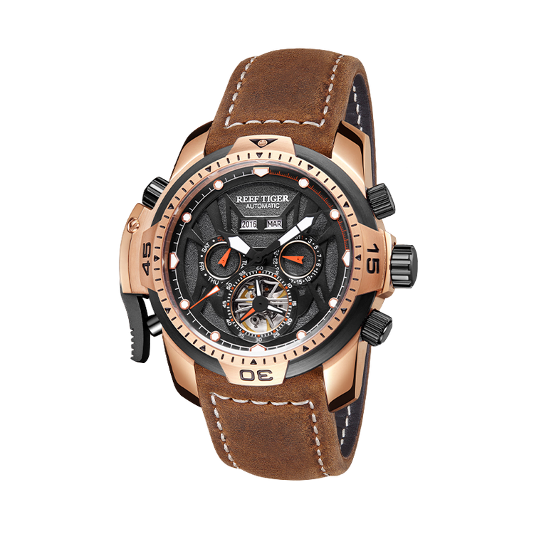 Reef Tiger Men's Aurora Transformers Skeleton Automatic Mechanical Watch - Leather image