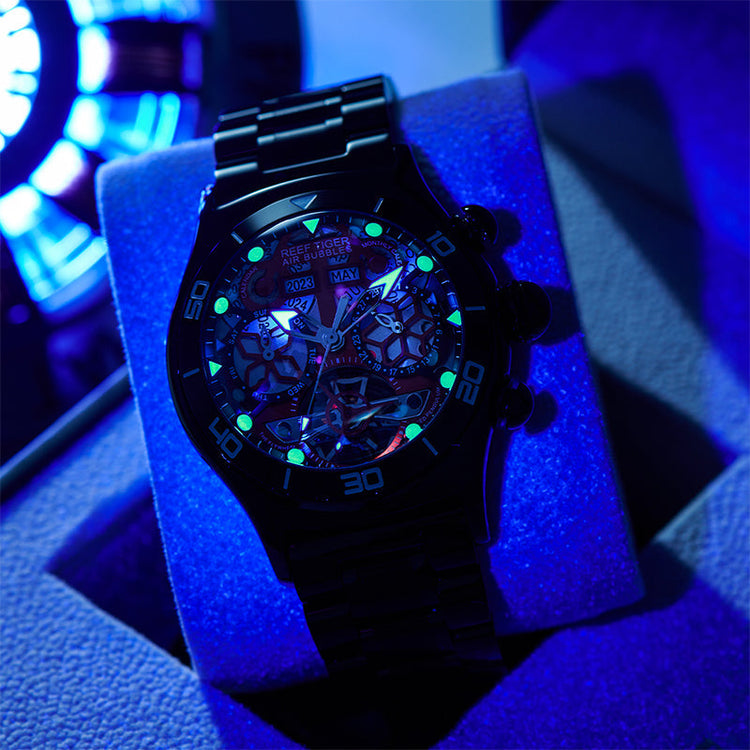 Reef Tiger Men's Aurora Air Bubbles Automatic Mechanical Skeleton Watch image 5