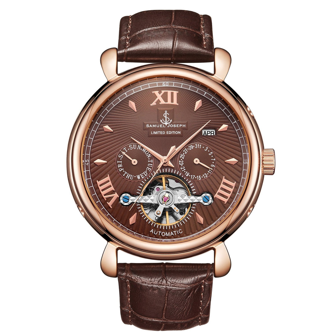 SAMUEL JOSEPH London Limited Edition Mocha & Gold Automatic Skeleton Men's Watch