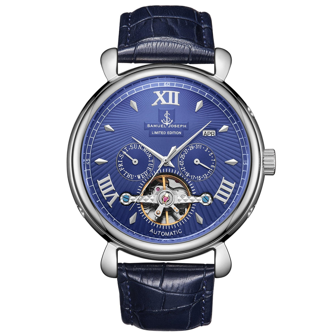 SAMUEL JOSEPH London Limited Edition Blue & Silver Automatic Skeleton Men's Watch