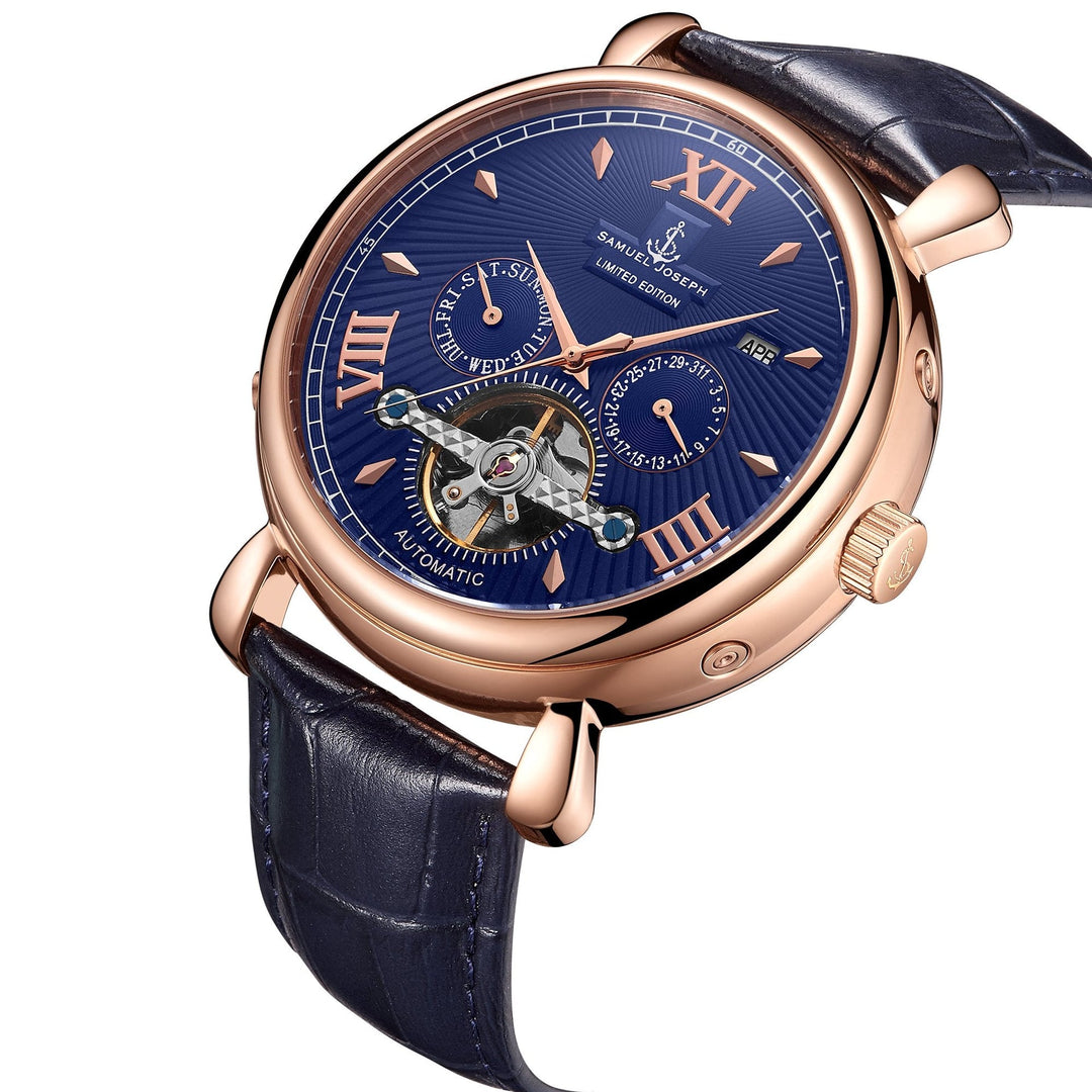 SAMUEL JOSEPH London Limited Edition Navy & Gold Automatic Skeleton Men's Watch