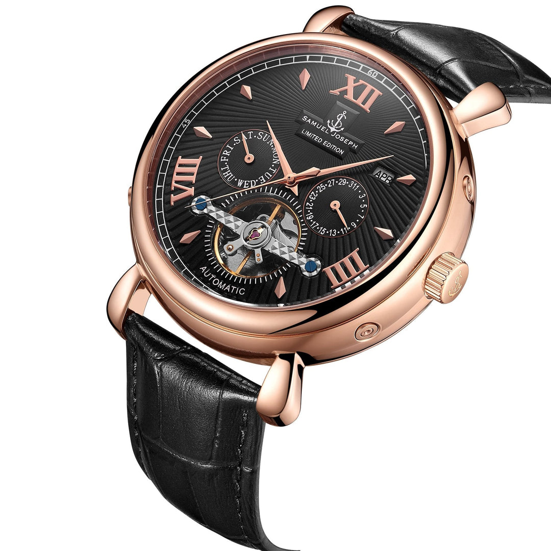 SAMUEL JOSEPH London Limited Edition Black & Gold Automatic Skeleton Men's Watch