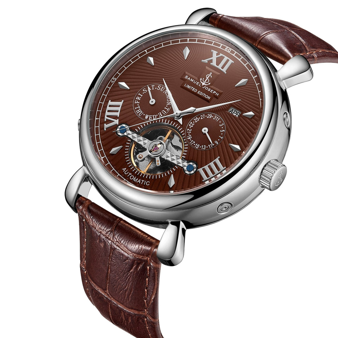 SAMUEL JOSEPH London Limited Edition Mocha & Silver Automatic Skeleton Men's Watch