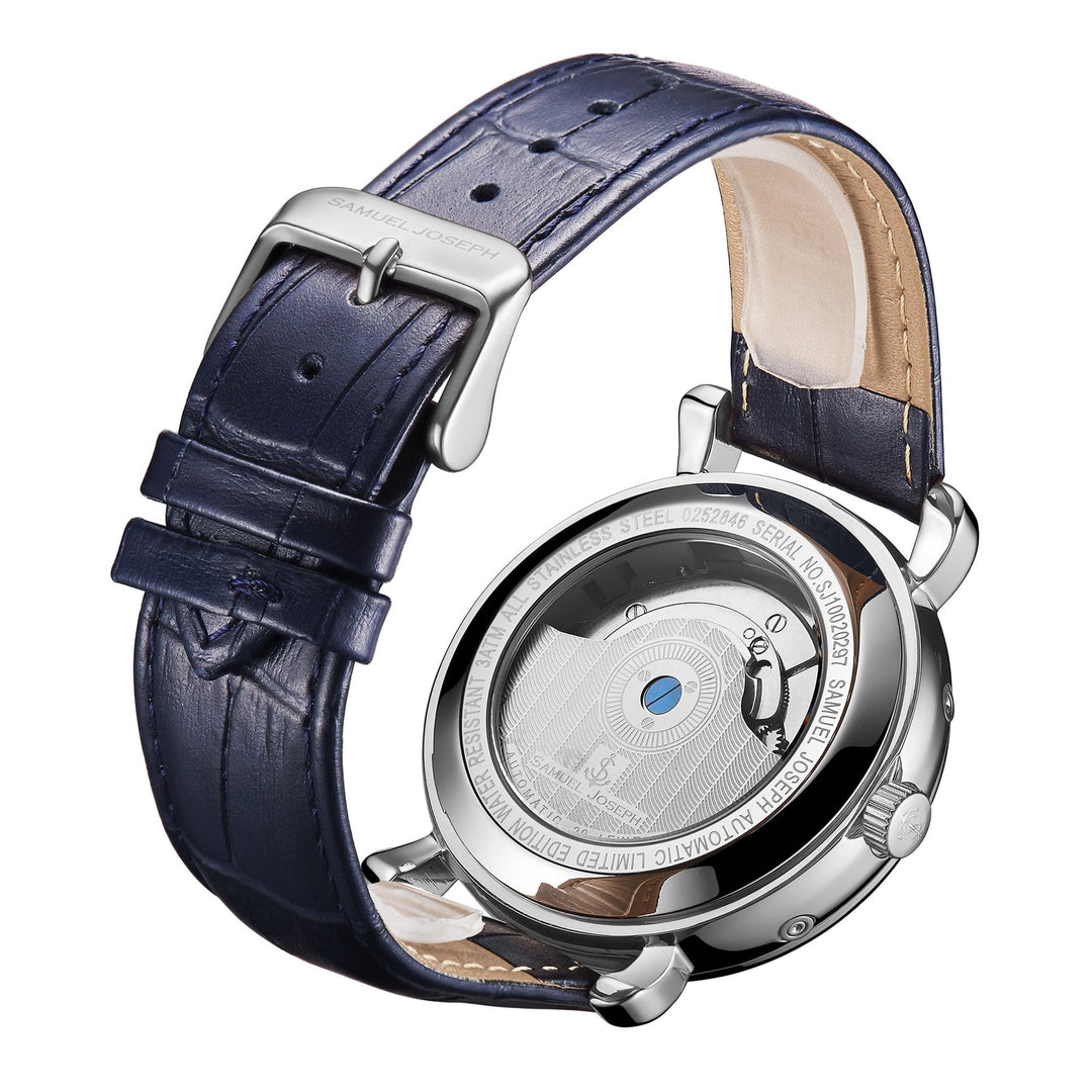SAMUEL JOSEPH London Limited Edition Blue & Silver Automatic Skeleton Men's Watch