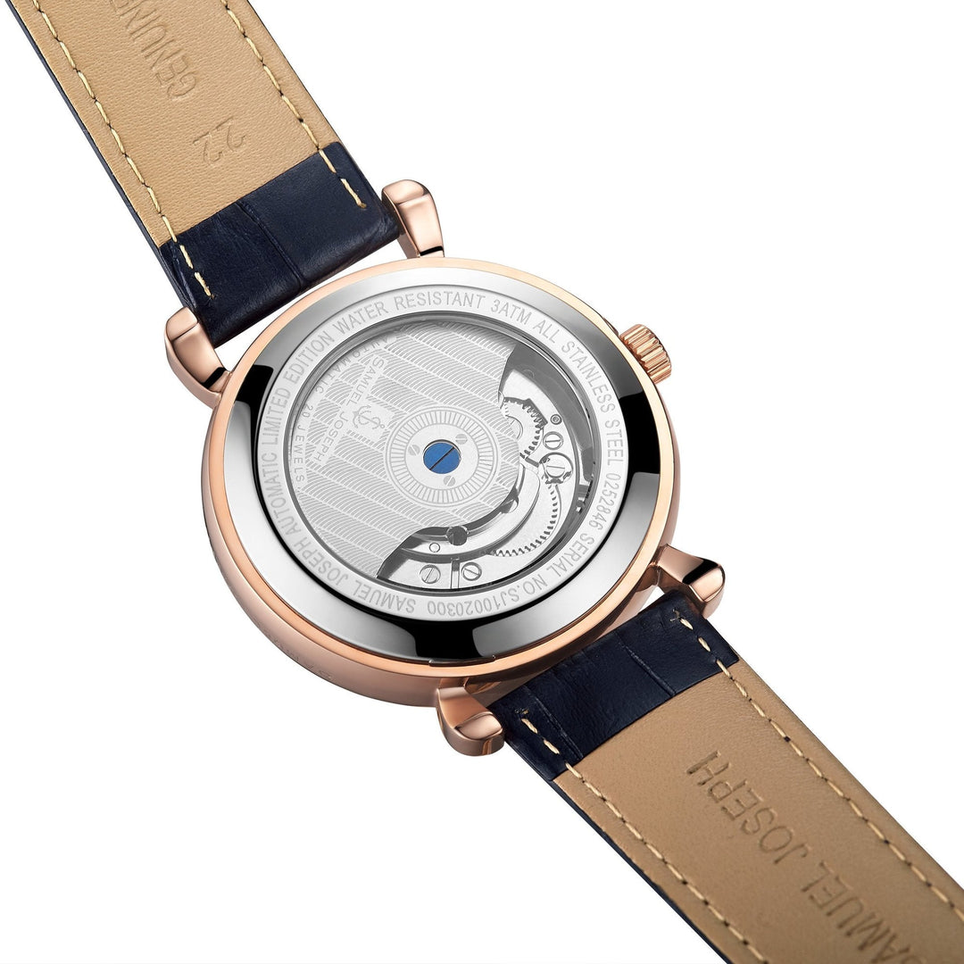 SAMUEL JOSEPH London Limited Edition Navy & Gold Automatic Skeleton Men's Watch