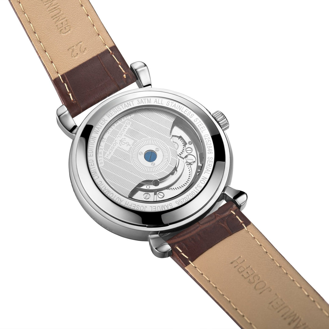 SAMUEL JOSEPH London Limited Edition Mocha & Silver Automatic Skeleton Men's Watch