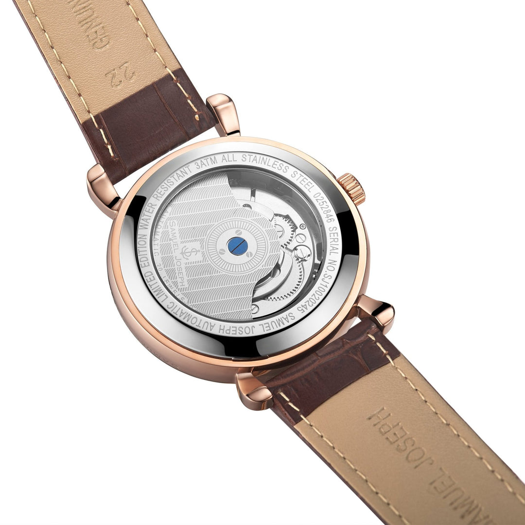 SAMUEL JOSEPH London Limited Edition Mocha & Gold Automatic Skeleton Men's Watch