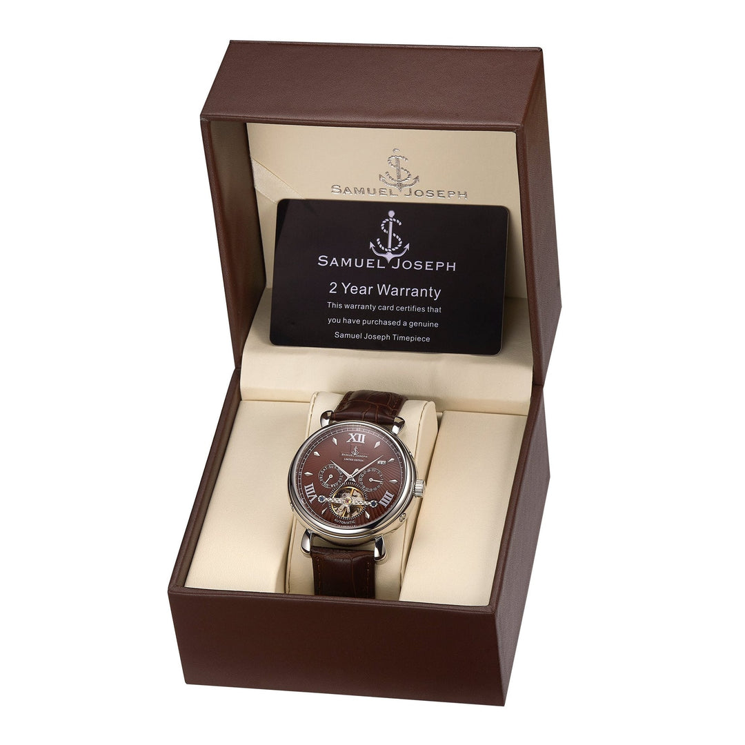 SAMUEL JOSEPH London Limited Edition Mocha & Silver Automatic Skeleton Men's Watch