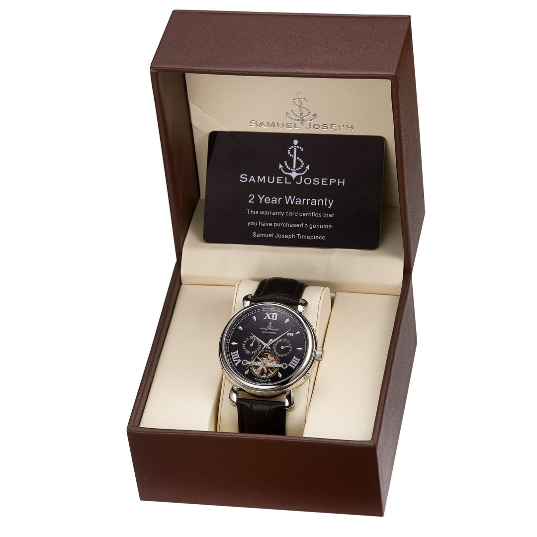 SAMUEL JOSEPH London Limited Edition Black & Silver Automatic Skeleton Men's Watch