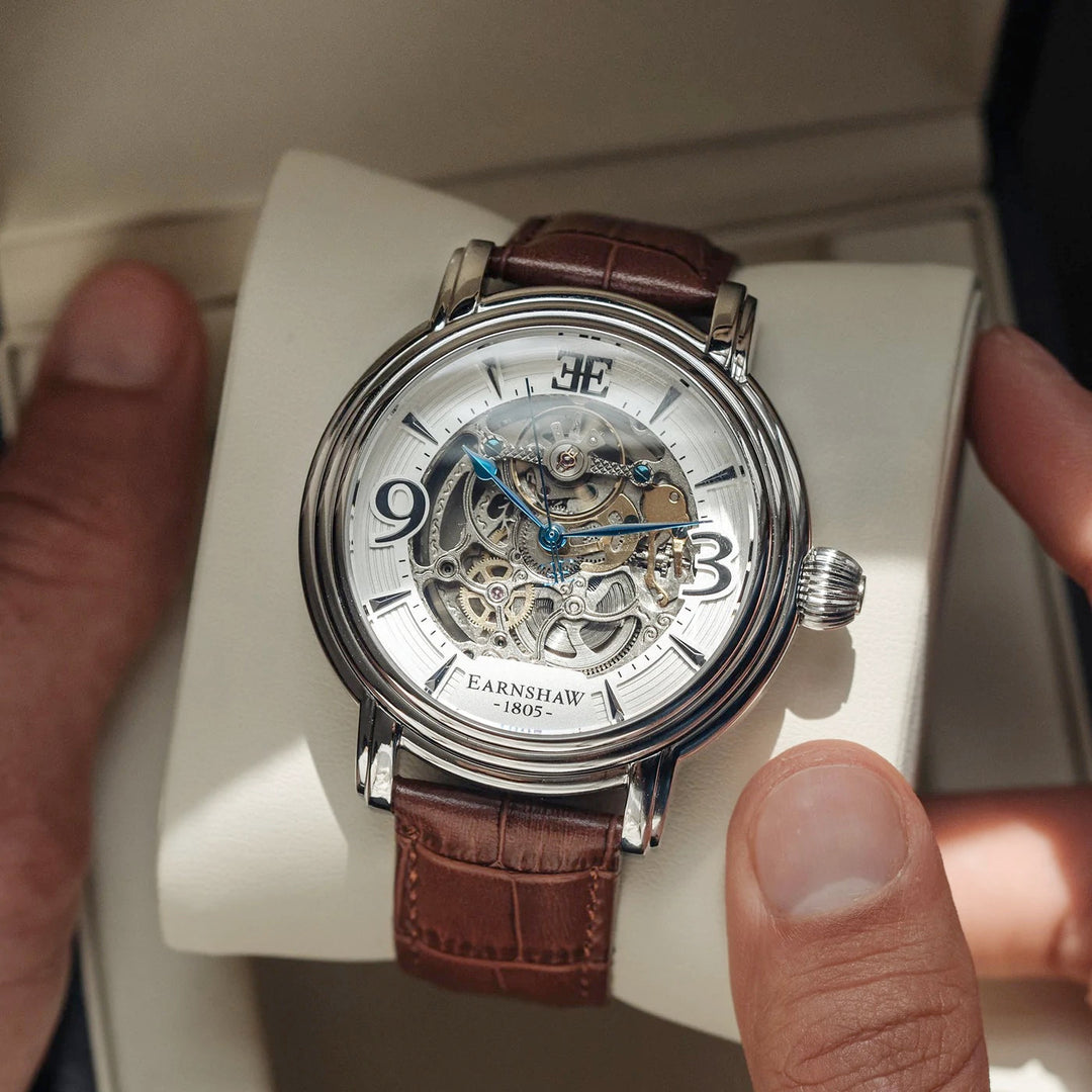 THOMAS EARNSHAW LONGCASE GRANDE SKELETON AUTOMATIC CLOUD WHITE