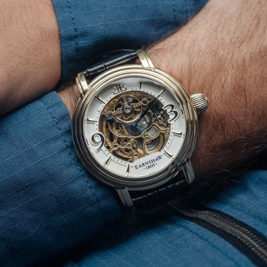 THOMAS EARNSHAW LONGCASE GRANDE SKELETON AUTOMATIC Sovereign Gold