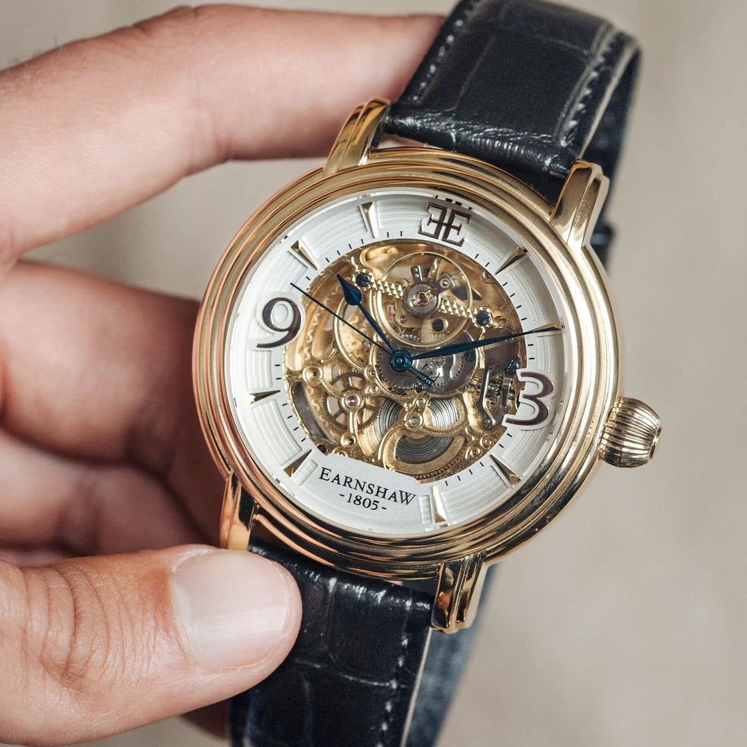 THOMAS EARNSHAW LONGCASE GRANDE SKELETON AUTOMATIC Sovereign Gold
