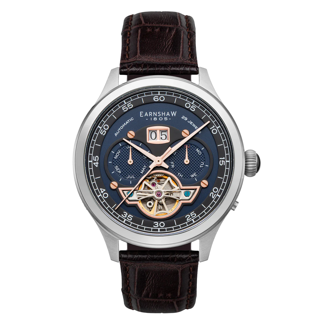 THOMAS EARNSHAW BARON GRAND DATE CALENDAR OPEN HEART AUTOMATIC CRISPLY BLUE  ES-8187-02