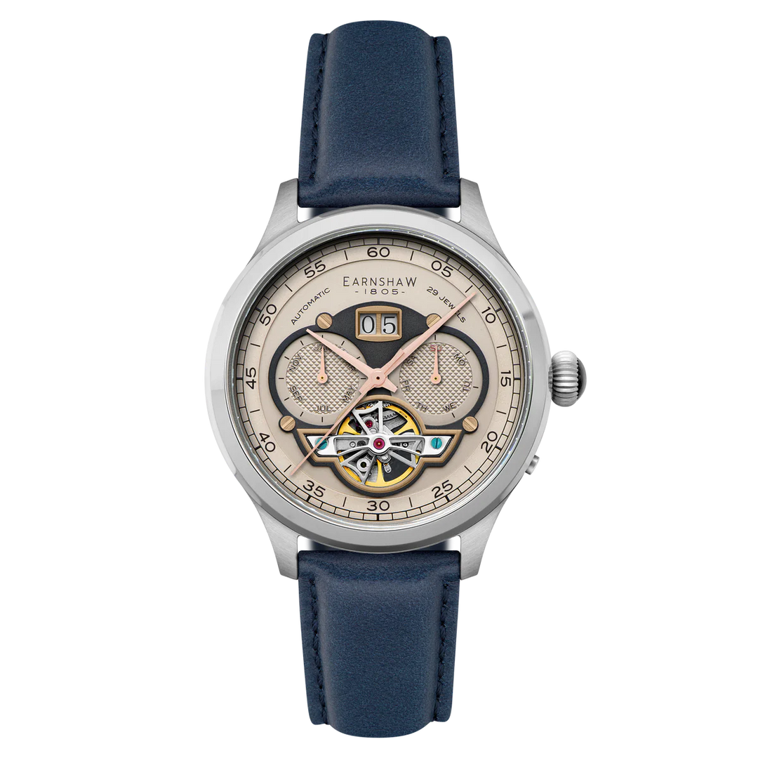 THOMAS EARNSHAW BARON GRAND DATE CALENDAR OPEN HEART AUTOMATIC Camel Blue