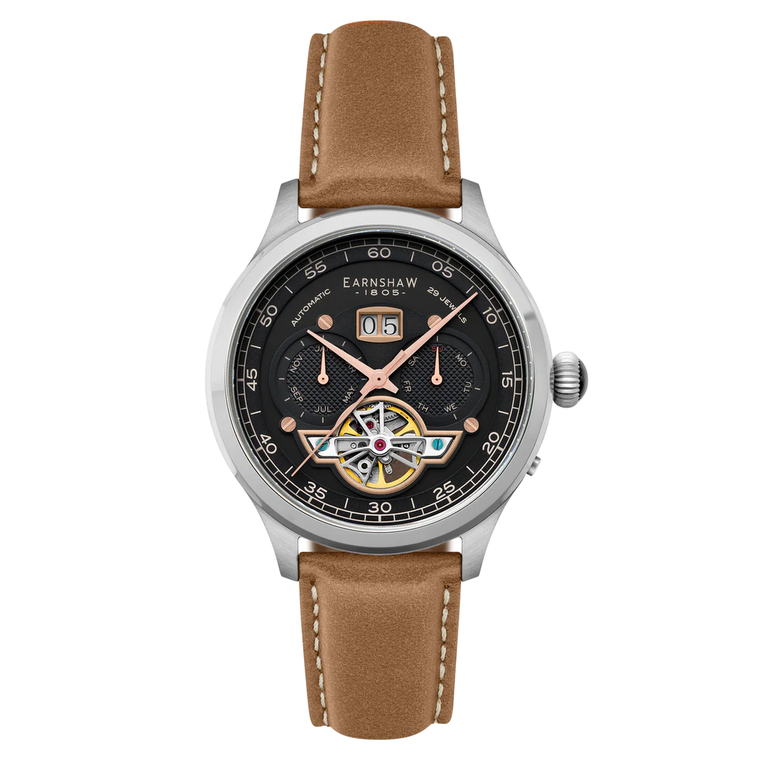 THOMAS EARNSHAW BARON GRAND DATE CALENDAR OPEN HEART AUTOMATIC Abbey Black