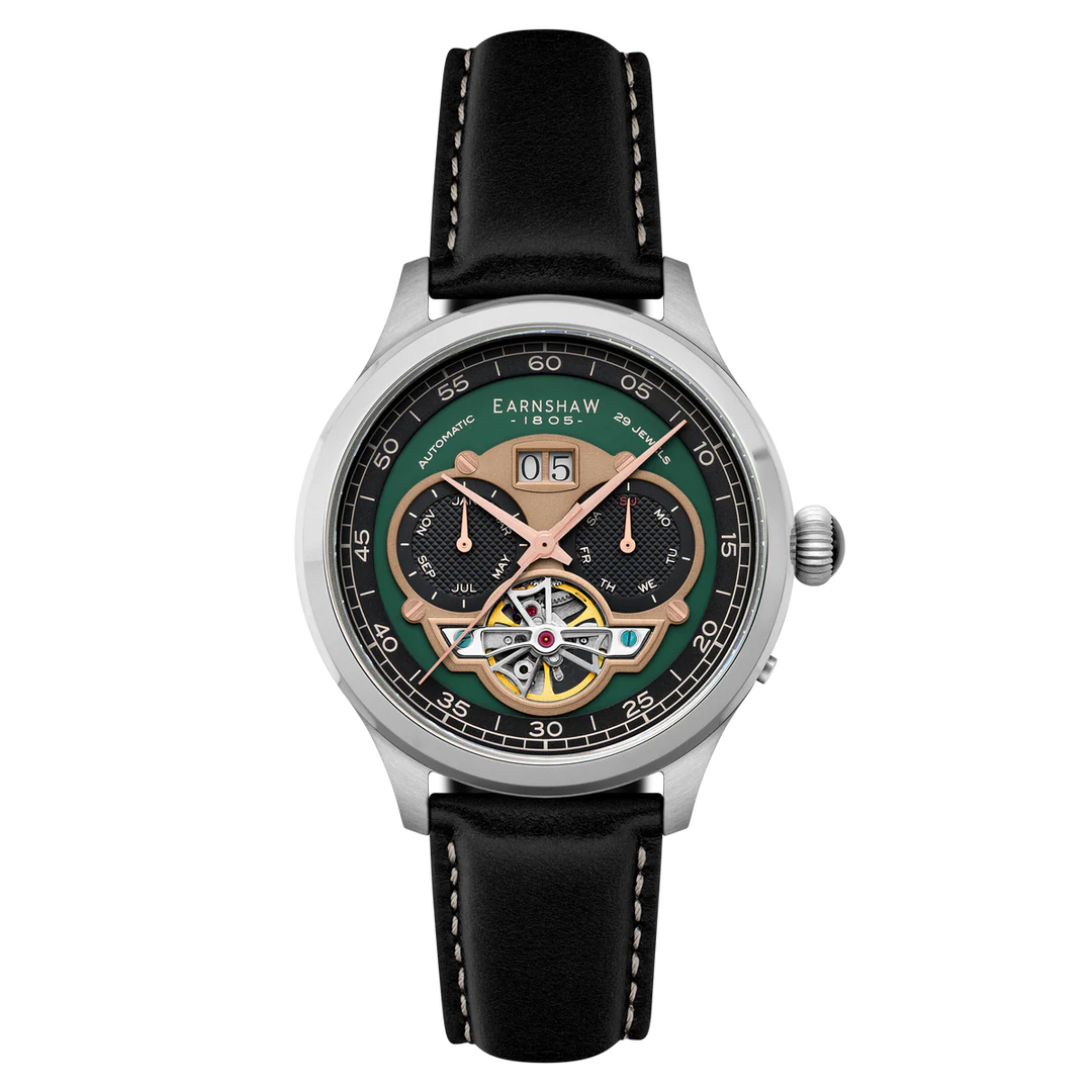 THOMAS EARNSHAW BARON GRAND DATE CALENDAR OPEN HEART AUTOMATIC Vintage Green