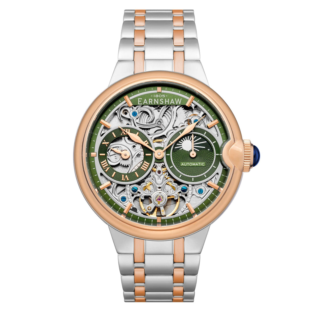 THOMAS EARNSHAW BARALLIER DUAL TIME SUN MOON OPEN HEART AUTOMATIC Two Tone Mint Green