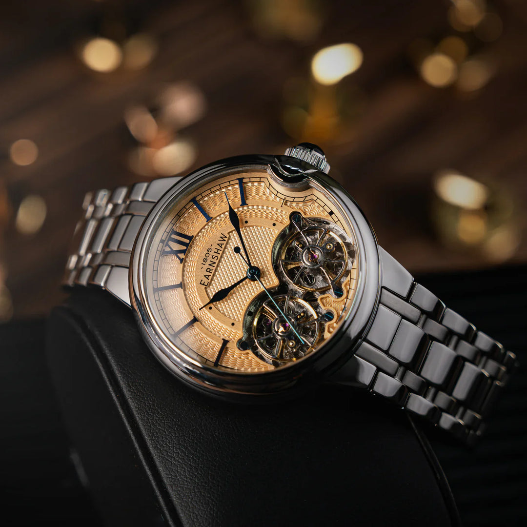 THOMAS EARNSHAW BARALLIER DUAL OPEN HEART AUTOMATIC Salmon Gold ES-8266-66