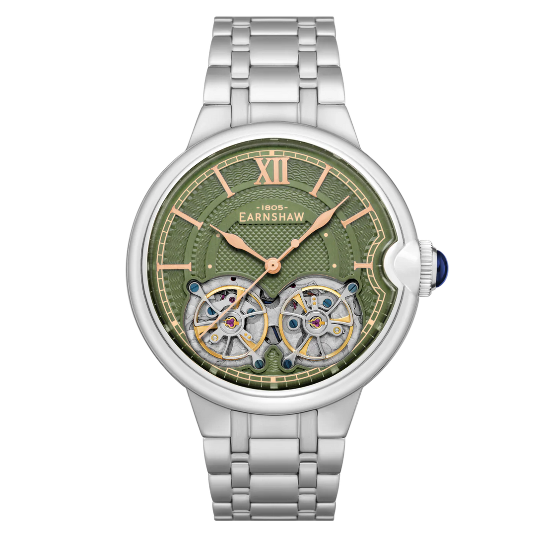 THOMAS EARNSHAW BARALLIER DUAL OPEN HEART AUTOMATIC Olive Green ES-8266-77